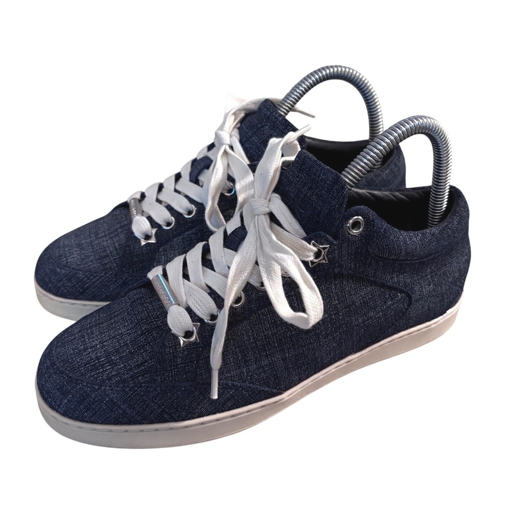 Jimmy Choo London Navy Denim Metallic Star Low Top Sneakers Womens Size 36 US 6